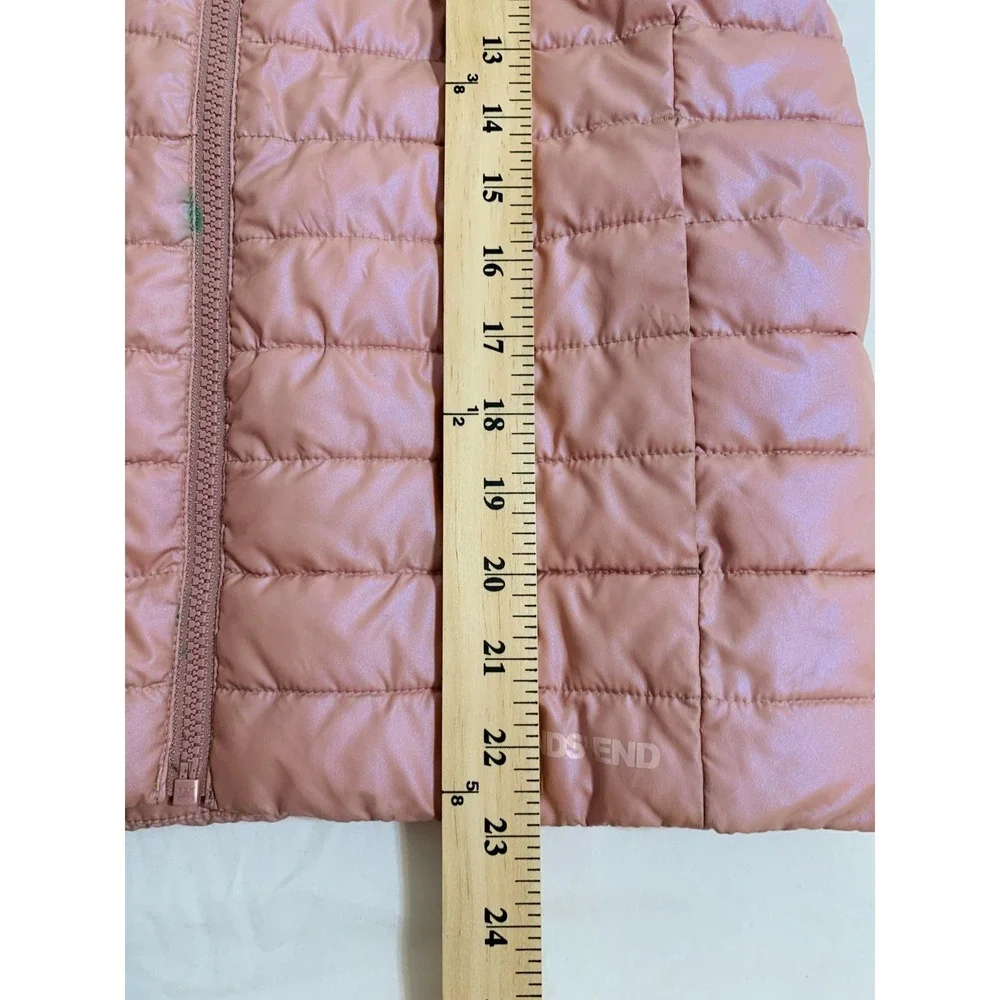 Lands‎ End Kids Girl Puffer Jacket Pastel Pink Zip Hooded Lightweight L/10-12